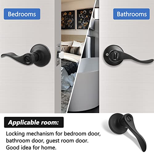 Monkemon Black Door Handle Interior (Set Of 4), Matte Black, Privacy Door Lock Lever For Bathroom And Bedroom, Installation Screws And Instructions Are Included With The Package. #TOP3