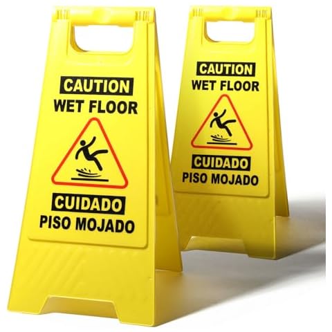 XPCARE 24 Inches Caution Wet Floor Sign, 2 Packs Yellow Bilingual Double-Sided Safety Warning Signs,A Frame Safety Wet Floor Signs Commercial Cover