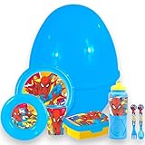 KORAT - Uovo Sorpresa Pasqua Bambini Idea Regalo con Set Pappa 7 Pezzi in Melamina – Piatti, Bicchiere, Borraccia, Porta Merenda e Posate – Uovo Grande 30x30x40 cm Pasqualone (Spiderman - Uomo Ragno)