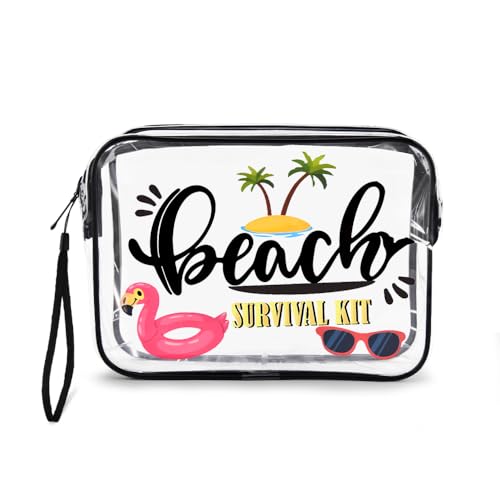 Sisadodo Clear Plastic Bags for Beach Lover Holiday Gifts for Women Men Clear Travel Makeup Bag for Handbag Suitcase Waterproof Transparent Cosmetic Toiletry Bag for Beach Survival Kit with Strap