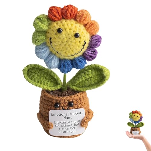 Pddenality Sunflower Emotional Support Gift Crochet Flowers Funny Emotional Support Plant Gift Crochet Plants Handmade Gifts with a Big Smile for Friends and Couples Table Decoration
