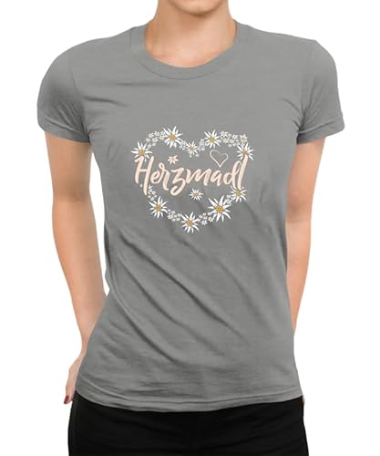Herzmadl - Funny Folk Festival Outfit - Perfect for Fairs, Oktoberfest, Wiesn & Beer Festival - Gaudi Look with Saying, Women Grey, 3XL