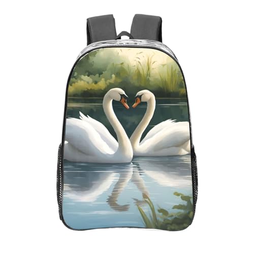 Grand sac à dos léger et transparent à motif cygnes pour femme