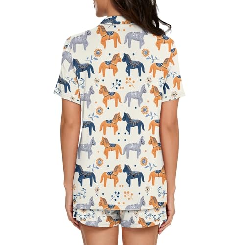 Image of Pjs Womens Short Sleeve Button Down Pajamas Set Two-Piece Nightwear with Pockets