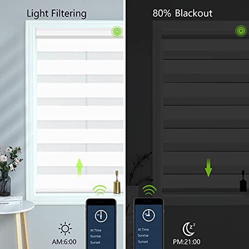 Yoolax Motorized Zebra Blinds Works With Alexa, Smart Dual Layer Shades With Privacy Light Control, Electric Horizontal Window Blind Customized Size For Home Office (Pure White) #TOP3