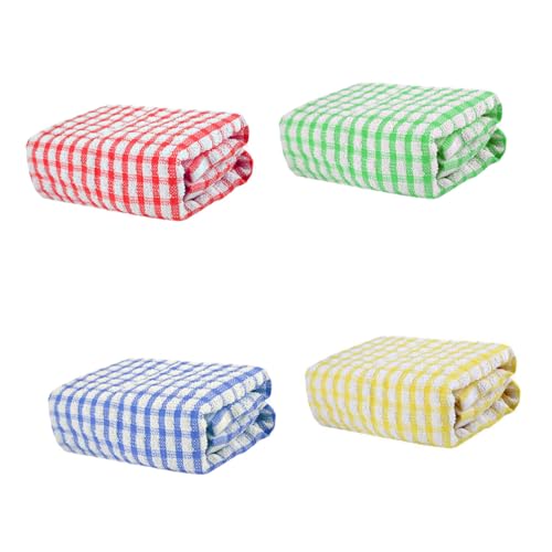 TOYANDONA 4pcs Premium Cotton Dish Towels Absorbent Kitchen Cleaning Cloths Multipurpose Window Glass Wipers for Car Floor and Bowl with Classic Lattice Pattern
