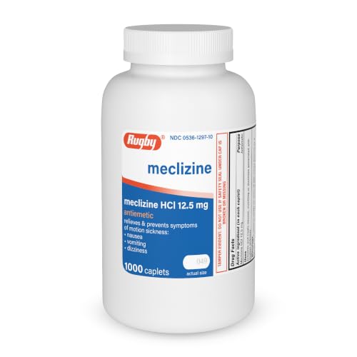 Rugby Meclizine 12.5 mg Antiemetic Caplets for Symptoms Related to Motion Sickness Travel and Cruise Essentials 1000 Caplets