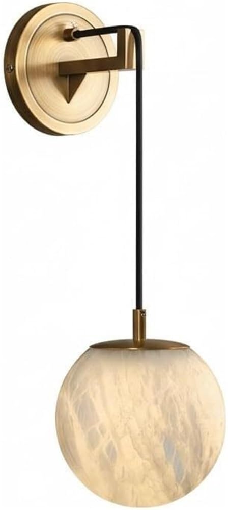 LYOUAE Modern Brass Alabaster Wall Sconce Mid Century Hanging Sphere Wall Lamp Indoor Accent Lighting Fixture for Bedroom Living Room Hallway