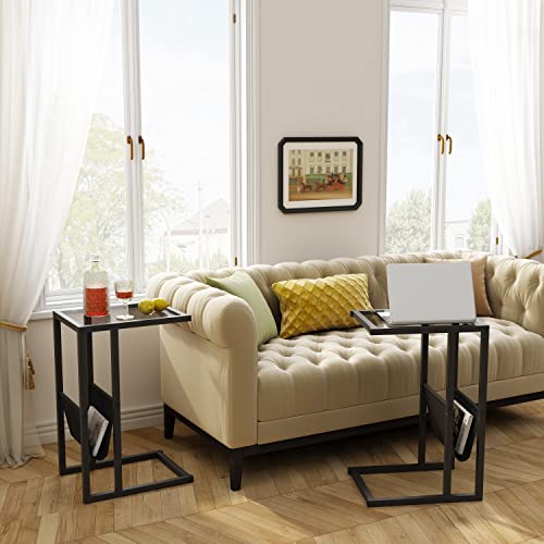Gewudraw Side Table, C Shaped End Table, C Table Narrow Couch Table Glass Side Table End Table With Storage Bag For Bedroom, Living Room, Office And Small Spaces #TOP3
