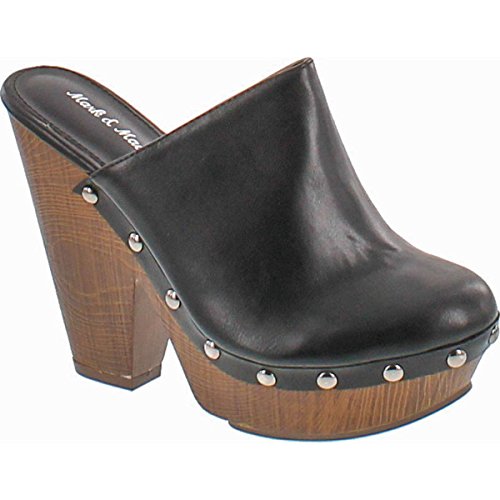 Mark and Maddux Antonio-06 Wood Effect Platform Women's Clogs in Black,Black,9