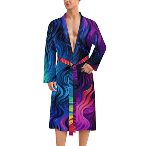 Colorful Tie Dye Mens Bath Robe Lightweight Soft Bathrobe Knee Length Spa Sleepwear