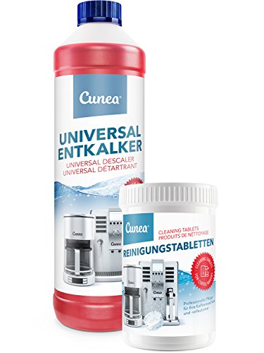 Cunea descalcificador y pastillas de limpieza Set de limpieza Cuidado Juego para automáticas Cafetera automática 750ml Entkalker 150 Reinigunstabletten