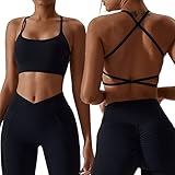 Sumvov Sport BH Rückenfrei Damen Gepolstert Cross Back,Gym Tops Sports Bra Ohne Bügel,Spaghettiträger Rücken Verkreuzt Push Up BH Für Yoga Fitness