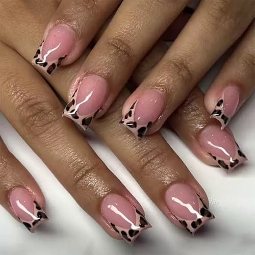 Square Press on Nails Short Fake Nails French Tip False Nails wit...