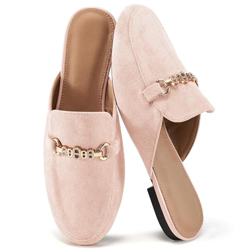 Womens Mules Buckle Flats: Classic Suede Slip On Shoes Dressy