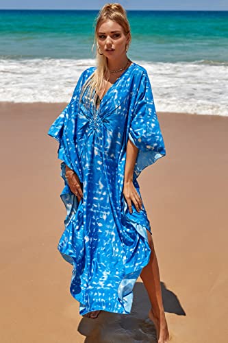 CHERRY CAT Swimsuit Cover up Kaftan Dresses Caftans Women's Plus Size Stripe Print Vneck Loose Soft Kaftan3