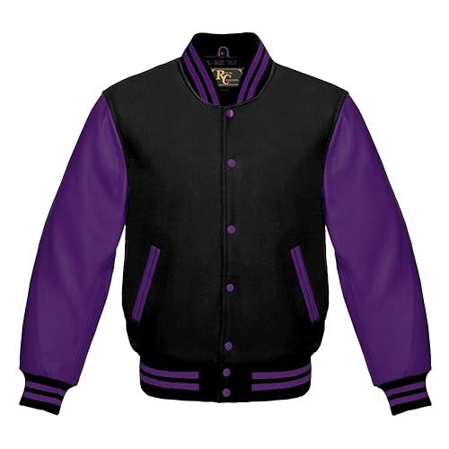 Varsity Letterman Black Wool & Balck Genuine Leather Sleeves Bomber Style Baseball Jacket