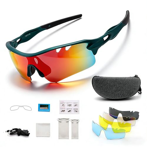 Image of Cycling Sunglasses with 5 Interchangeable Lenes, Polarized UV400 Sports Sunglasses, Anti-Glare Lightweight Running Sunglasses for Men Women Outdoor Sports Cycling Running Hiking