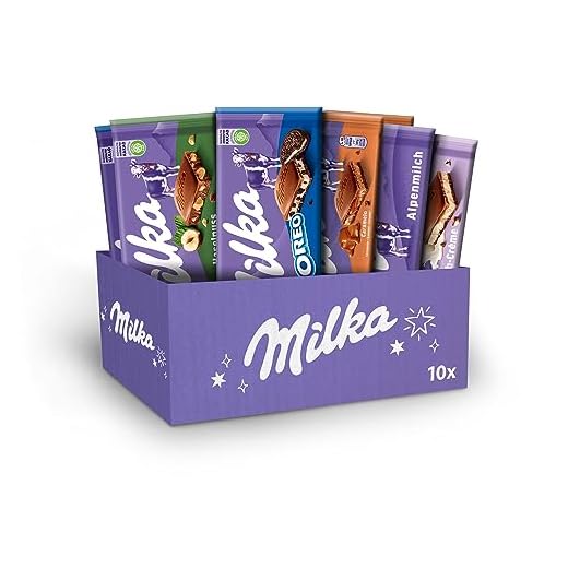 Caja de tabletas Milka, Surtido de 5 sabores, Oreo, con Leche , Caramelo, Avellana troceada, Cremoso con leche, 10 tabletas x 100 g
