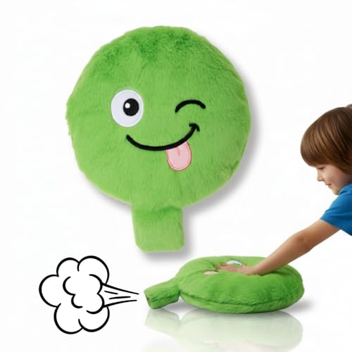 alldoro 60291-2 XXL Plüsch Furzkissen Bravey, Grün, Ø 20,5 cm, Pupskissen mit Sound, Emotionen spielerisch entdecken, Kuschel- & Spaßkissen ab 3 Jahre