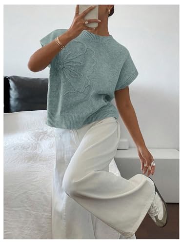 Image of SOLY HUX Women's Short Sleeve Sweater 3D Floral Sweaters Pullover Tank Tops Knit Vest Trendy Fashion Clothing