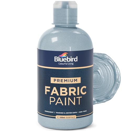 Image of BLUEBIRD Fabric Paint, Silver, 16.9 Fl Oz, Permanent Fabric Paints for Clothes, Furniture Upholstery