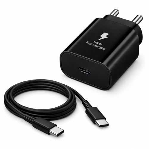 Image of 25W PD 3.0 Type C Fast Charging Adapter for Samsung Galaxy M17|M07|M36|M06|A55|A35|F06|S25 fe|S22|S24|F36|F16|M35|S23|A06|S25 Plus|Tab S11 /S10 Lite /S10| 25W with C2C Cable, Black