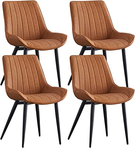 TINGMIAN Juego de 4 sillas de comedor de piel sintética para cocina, sillas auxiliares de cocina, cafeterías, patas negras, silla de ocio (naranja claro)