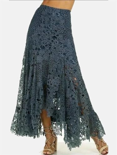 Women's Boho Lace Maxi Skirt, Asymmetric Hem Hollow Out Beach Resort Skirt3
