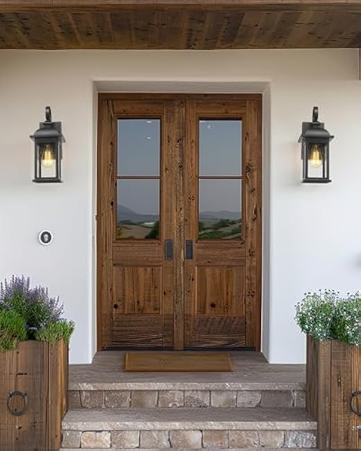 FEMILA Outdoor Wall Sconce, 14.9 Matte Black Seeded Glass Outdoor Sconce Lights, Front Porch Light Fixtures Wall Mount, Garage Lights for Patio, Entryway, Garden, E26 Base, 4FD54B BK