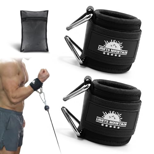 Lights Mountain Adjustable Wrist Cuffs Neoprene Padded Straps for Cable Machines Strength Training Equipment – Bonus Washable Laundry Mesh Bag Included (black L)