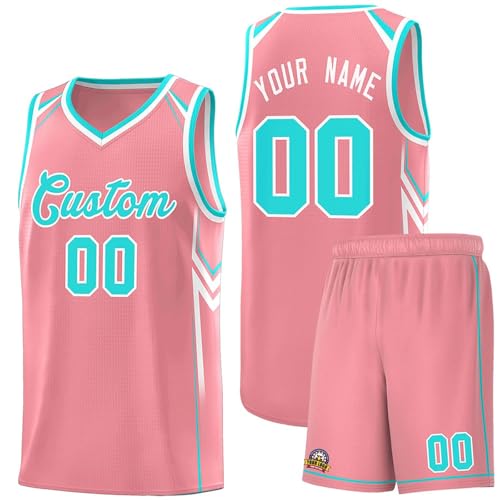 Camiseta de baloncesto sin mangas con número de nombre, camiseta deportiva de baloncesto, tela transpirable y cómoda, camiseta de baloncesto personalizada para hombres y niños, 3XS ~ 5XL, 1-Rosa
