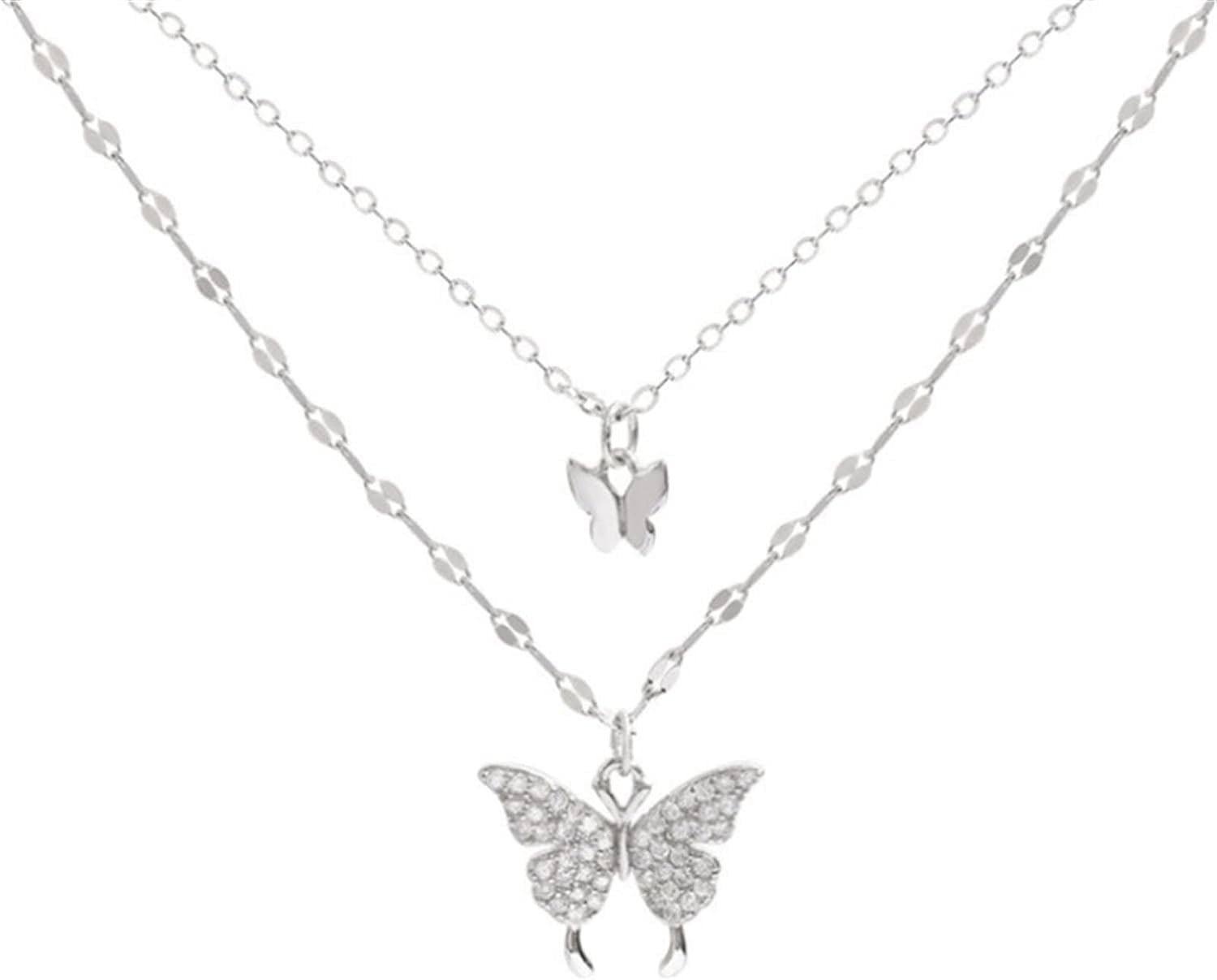 Necklace Chain Fashion Shiny Butterfly Necklace Lady Exquisite Double Layer Clavicle Chain Necklace Pendant Necklace For Womens-image-18
