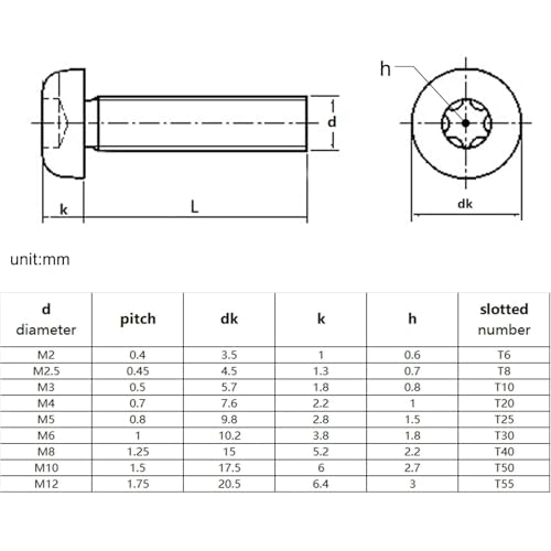 Vis Torx M4 inox 304 de sécurité 10mm à tête bombée pour finition impeccable