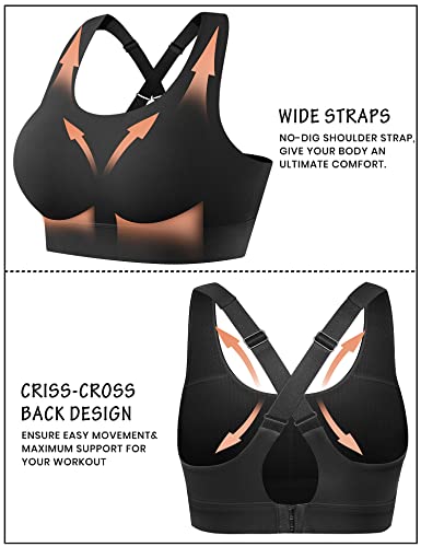 Image of Heathyoga Sports Bra High Impact，Padded High Support Sports Bras for Women Large Bust, Strappy Workout Bras Activewear Bra