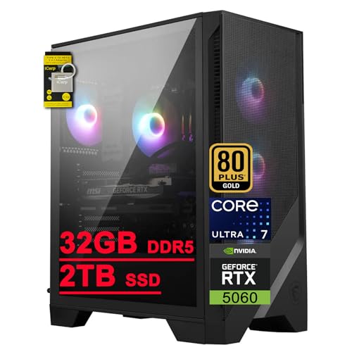 msi Codex R2 AI 2nd Gaming Desktop Intel 20-core Ultra 7 265 32GB RAM 2TB SSD GeForce RTX 5060 DLSS4 (Up to 614 AI Tops) DisplayPort 5G Ethernet 80+ Gold PSU Wi-Fi6E Win11 ICP Hub