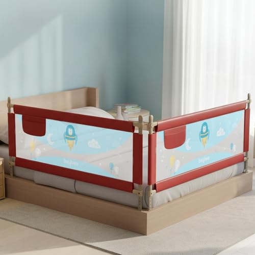 Image of BAYBEE Bed Railing for Baby Safety Guard for Kids | Bed Side Protector for Baby Falling Guard with 7 Level Height Adjustable & Portable Bed Rails for Babies (6FtX5Ft, 2 Sides, Red)