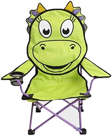 Spiell Youth Kids Animal Chair Folding Chair with Armrest and Cup Holder for Camping Outdoor (Green/Dinosaur)