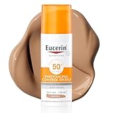 Eucerin Sun Photoaging Control FPS 50+ con color tono medio (50 ml), crema facial solar 50+ con filtros UVA/UVB, protección solar facial antiarrugas, crema de sol con color para todo tipo de piel