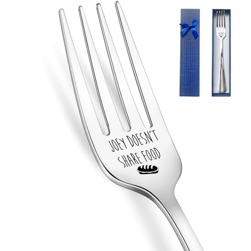 HSSPIRITZ Joey Doesnt Share Food Funny Engraved Stainless Steel Fork Best Bread Cake Dessert Fork Best Friends TV Show Fans gift for Women Men Kid Sister Parents Birthday Christmas Thanksgiving Gifts