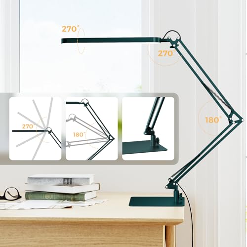 Image of SKYLEO LED Desk Lamp with Slim Base - Adjustable Swing Arm Desk Light, Dimmable, Timer, Eye Protection, Memory Function, 1300LM, 12W, Green