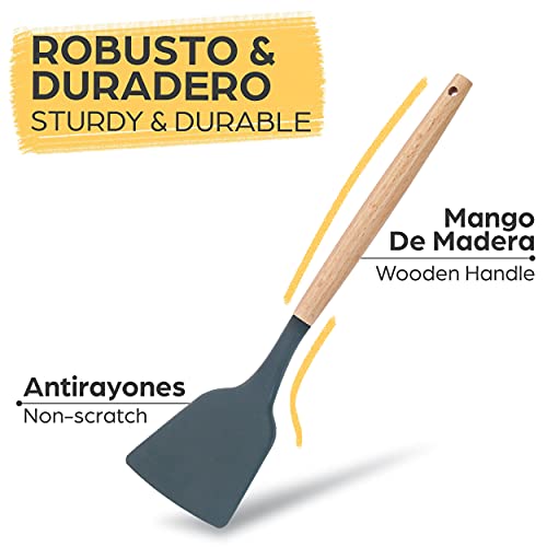 Set-de-8-Utensilios-de-Cocina-de-Silicona-Resistente-al-Calor-Mango-de-Madera-Con-Soporte-Con-Agujeros-para-Colgar