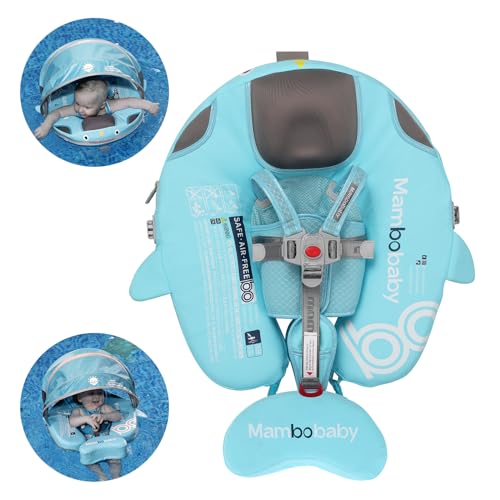Mambobaby Float with Removable UPF50+ UV Sun Protection Canopy, Infant Pool Float Swimming Float with Tail & Adjustable Safety Seat, Baby Floats for Pool Bathtub (Narwhal Green-K03NGCTLURBKMF01K03)