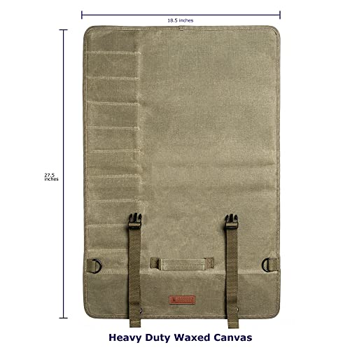 Baobab County Chef Knife Roll Bag - Premium 12Oz Waxed Canvas Chef Knife Case, 11 Slots - Ideal Chef's Knife Bag For Carving Knives, Cleaver, Chef Tools & Utensils - Army Green - Oven Mitts Included #TOP5