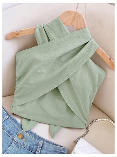SweatyRocks Women's Wrap Halter Top Crisscross Backless Sleeveless Tank Going Out Crop Tops4