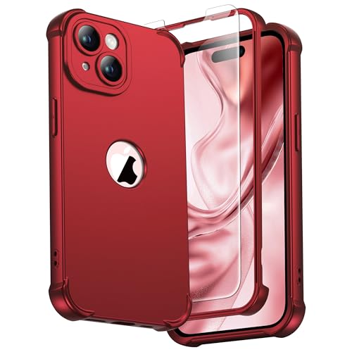 Image of ORETECH 3 in 1 for iPhone 15 Plus Case with 2 x Screen Protector,Red