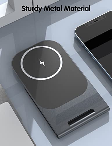 Image of Wireless Charger for Apple MagSafe, iPhone Stand Holder for Desk, Foldable Aluminum Alloy Magnetic Wireless Charger for Apple iPhone 13 Pro Max, 13 Pro, 13, 13 Mini, 12 Pro Max, 12 Pro, 12, 12 Mini