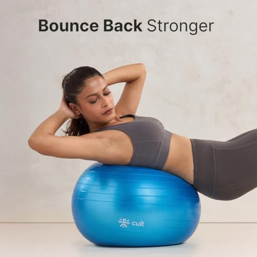 Image of CULT Anti-Burst Gym Ball 55 cm -Exercise & Balance, Yoga, Pilates, Core & Ab Workouts Durable 100kg Ball with Pump