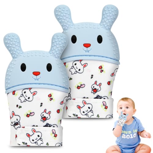 HOTUT Moufle de Dentition bébé, 2pcs Jouets de Dentition Bébé en silicone de qualité alimentaire, Gant de Dentition pour Bébé, Anneau de dentition Jouet Mâcher...