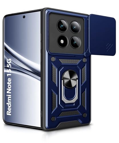 Image of WOW IMAGINE Tough Armor Bumper Mobile Back Case for Mi Redmi Note 15 5G 2025 | Poco M8 5G | Sliding Camera Cover | Shock Proof 360 Protection | Hybrid PC + TPU | Ring Holder with Kickstand - Blue